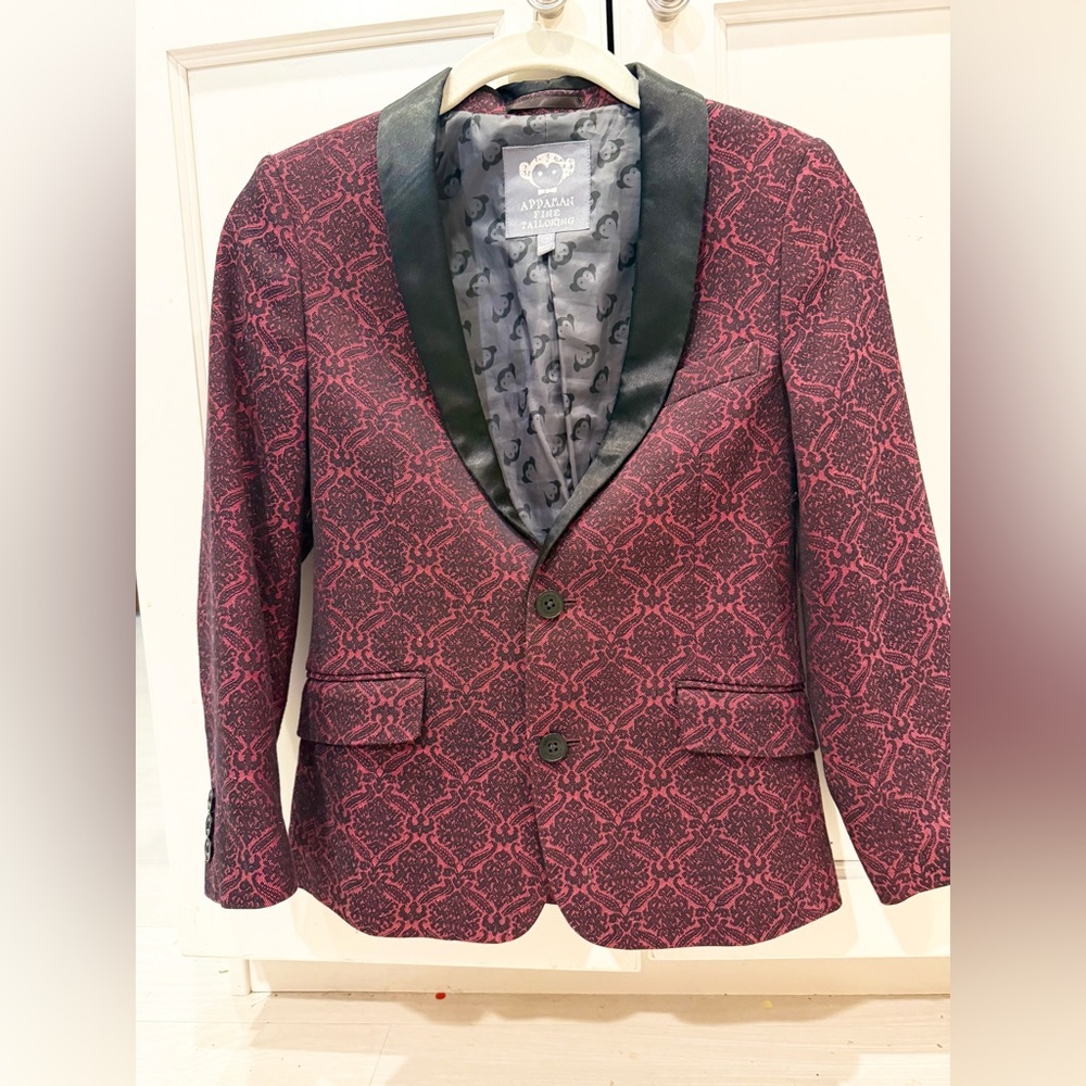 Appaman Vibrant Red, Purple Jaquard Tuxedo Blazer 12